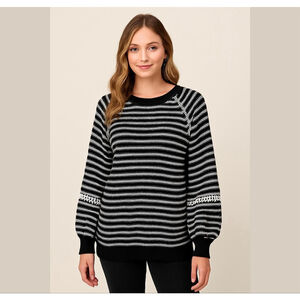 ANN Taylor Loft Cotton Sweater Womens Striped Long Sleeve Pullover Sz M